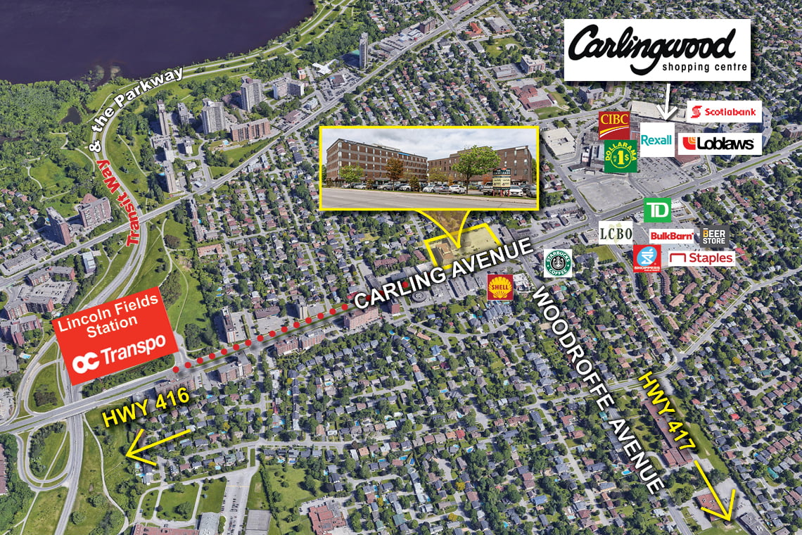 map of ottawa west showing 2249-2255 carling avenue